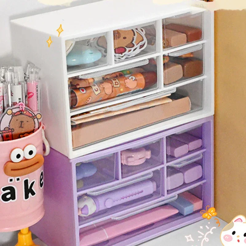 Large Capacity Dustproof Multi-layer Desktop Storage Box Organizing Box Multifunctional Transparent Six Grid Drawer Storage Box
