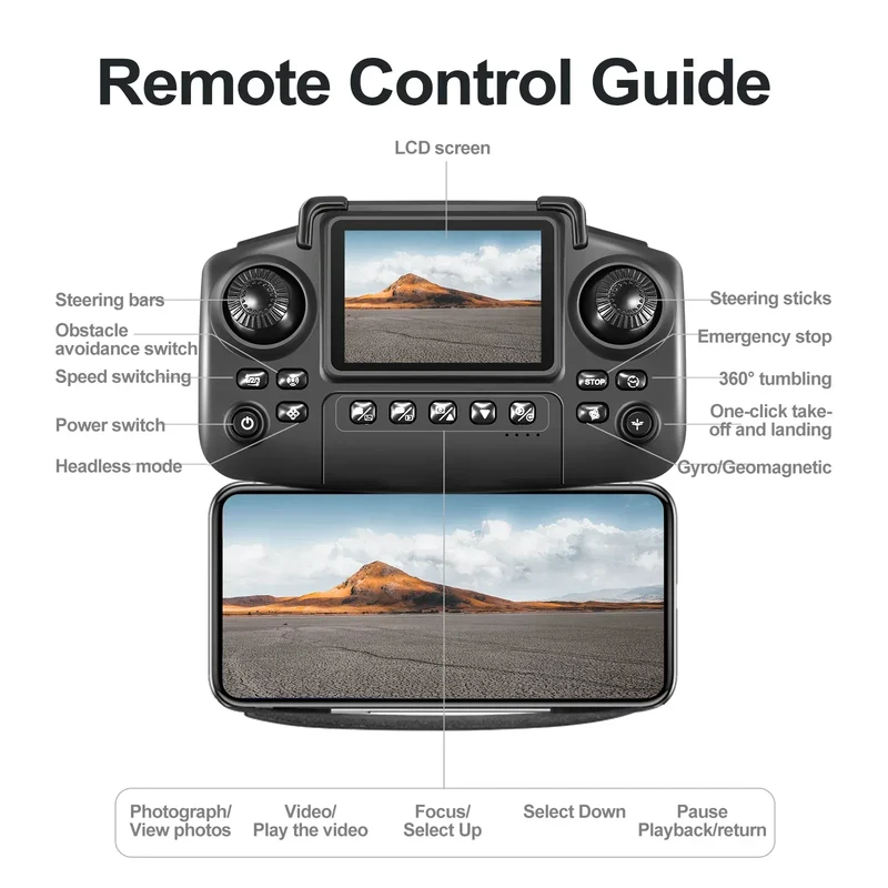 New E88 E99 Drone Remote Control with Screen Dual Camera Optical Flow Localization 2.4G RC Quadcopter One-button Take-off Drones