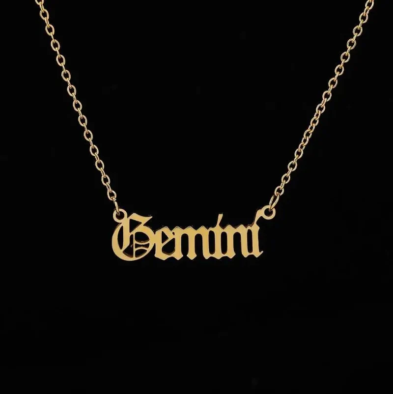 Stainless Steel 12 Zodiac Constellation Necklaces Letter Aquarius Aries Gemini Pisces Leo Sagittarius Pendant Necklace for Women