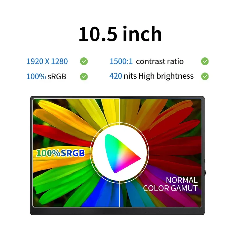 10.5 Inch CCTV Security Monitor 15:10 TFT LCD Screen 1920*1280 FHD Small TV Computer Display for PC CCTV With HDM VGA Interface