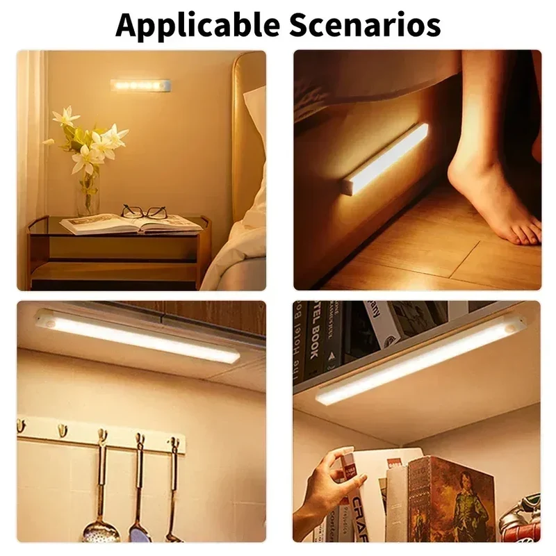LED Long Strip Body Sensor Night Light Desk Reading Light Cabinet Bedside Bathroom Cool/Warm Light Rechargeable Magnetic Light