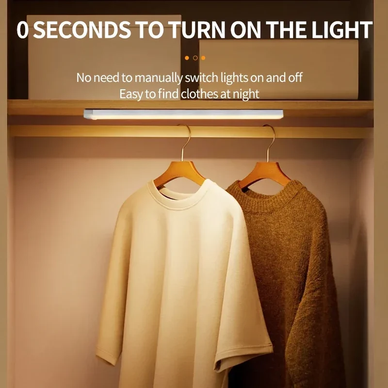 LED Long Strip Body Sensor Night Light Desk Reading Light Cabinet Bedside Bathroom Cool/Warm Light Rechargeable Magnetic Light