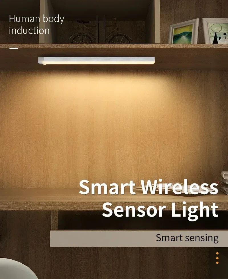 LED Long Strip Body Sensor Night Light Desk Reading Light Cabinet Bedside Bathroom Cool/Warm Light Rechargeable Magnetic Light