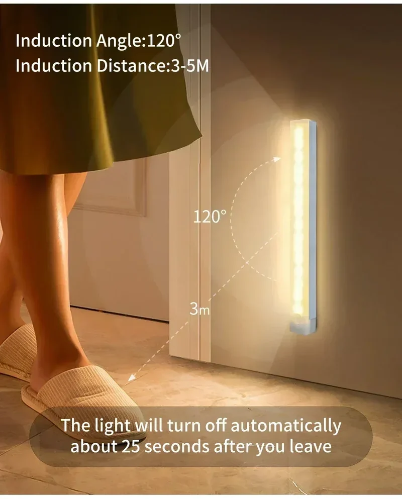 LED Long Strip Body Sensor Night Light Desk Reading Light Cabinet Bedside Bathroom Cool/Warm Light Rechargeable Magnetic Light