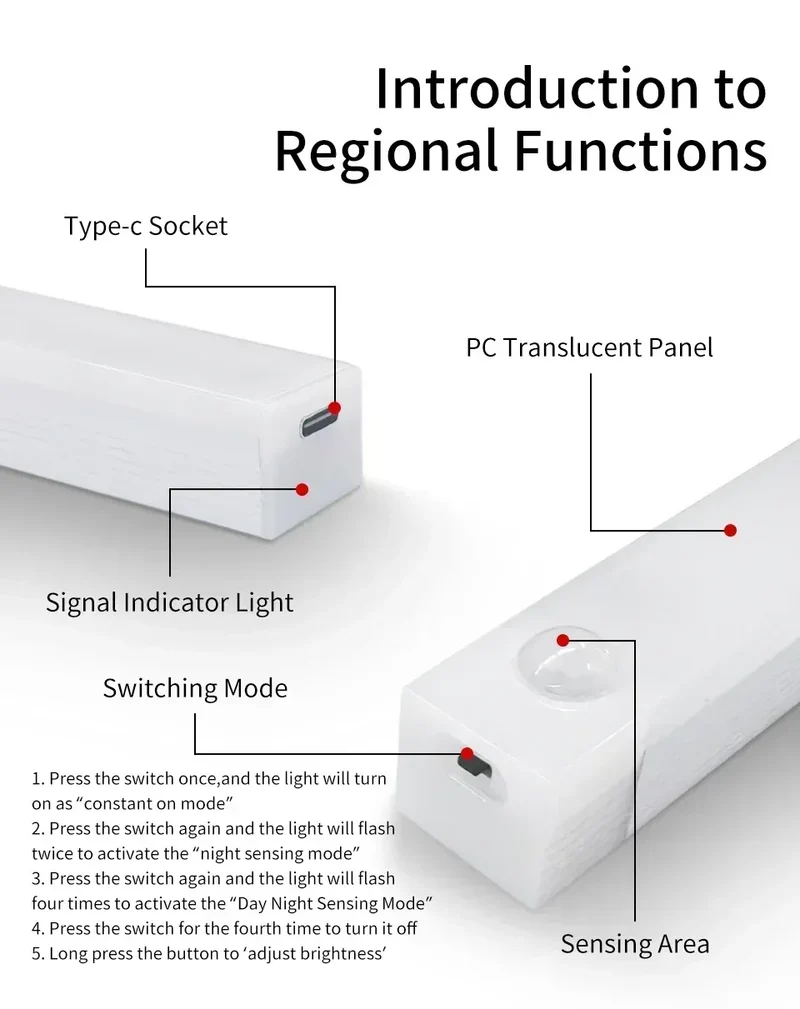 LED Long Strip Body Sensor Night Light Desk Reading Light Cabinet Bedside Bathroom Cool/Warm Light Rechargeable Magnetic Light