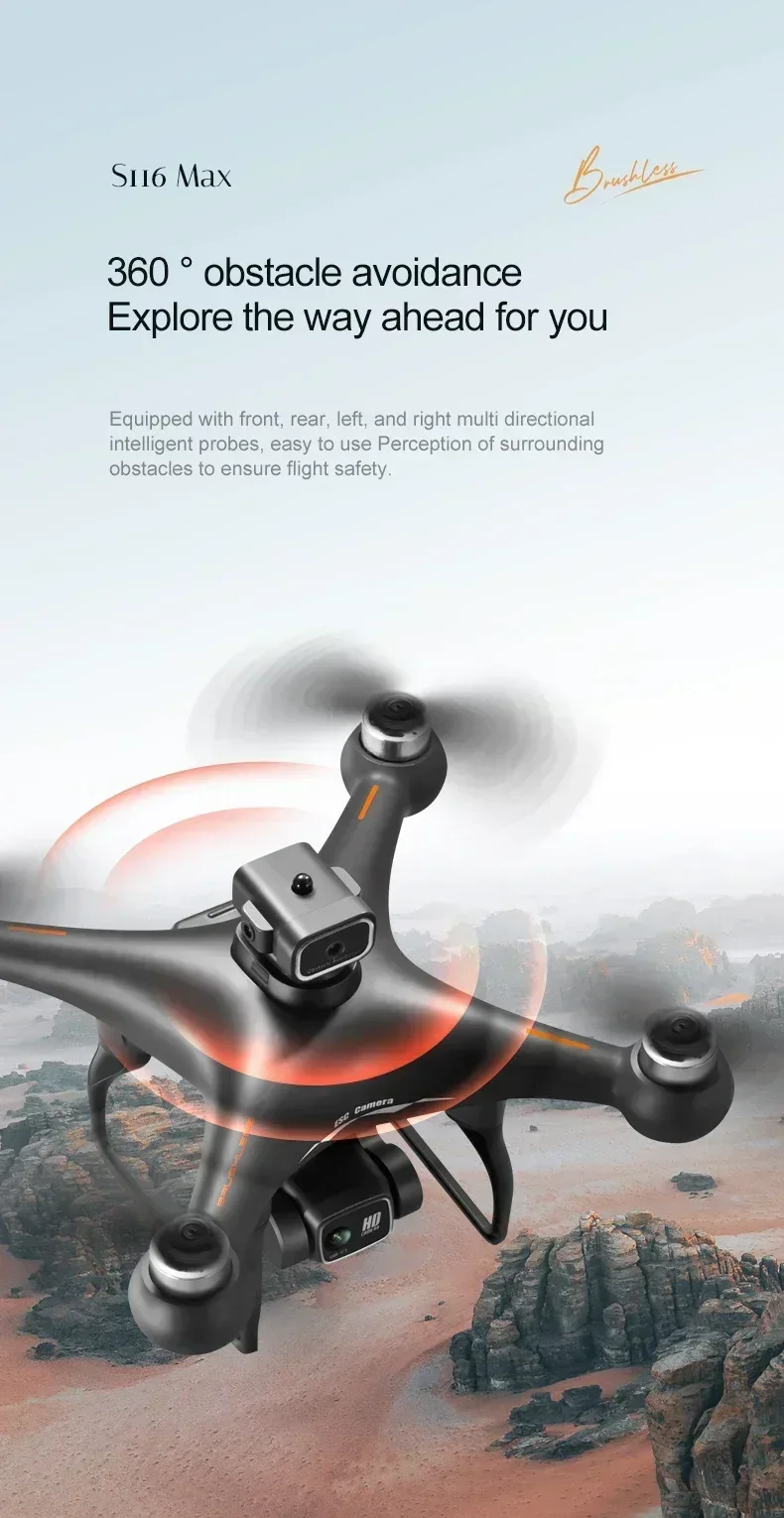 S116 MAX FPV Drone Triple Battery Dual 8K HD Cameras Optical Flow Positioning WIFI Real-Time Transmission 360° Smart Avoidance