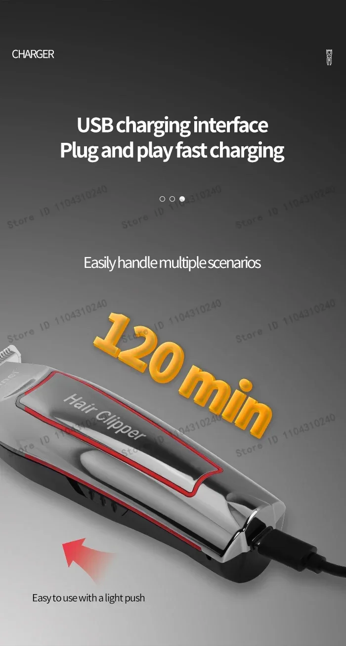 Kemei Men's Electric Hair Trimmer USB Charging Cordless Hair Clipper Reciprocating Twin Blade Beard Shaver KM-2024 KM-034 Kit