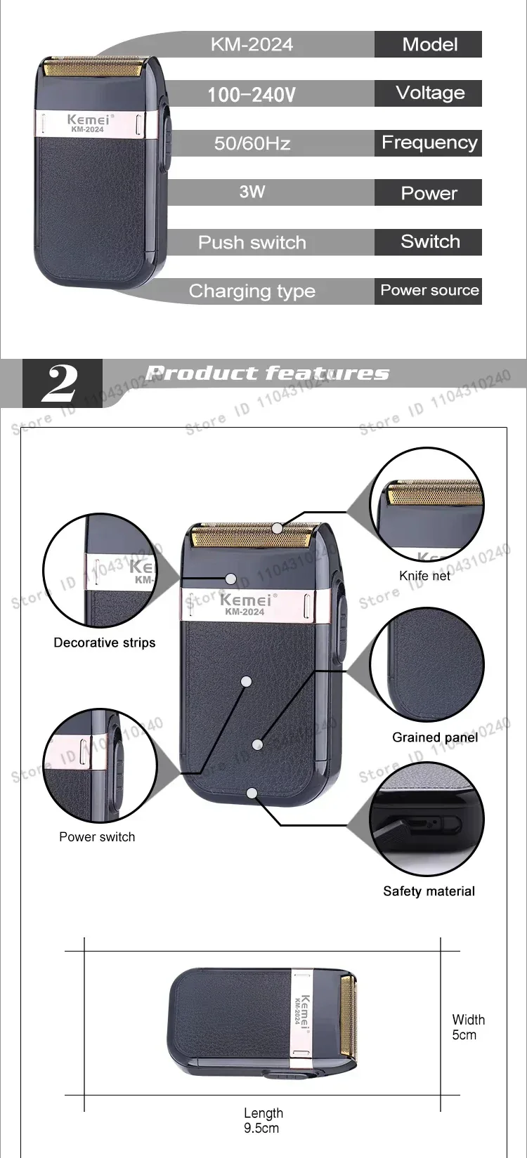 Kemei Men's Electric Hair Trimmer USB Charging Cordless Hair Clipper Reciprocating Twin Blade Beard Shaver KM-2024 KM-034 Kit