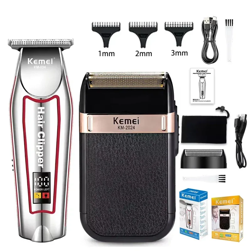 Kemei Men's Electric Hair Trimmer USB Charging Cordless Hair Clipper Reciprocating Twin Blade Beard Shaver KM-2024 KM-034 Kit