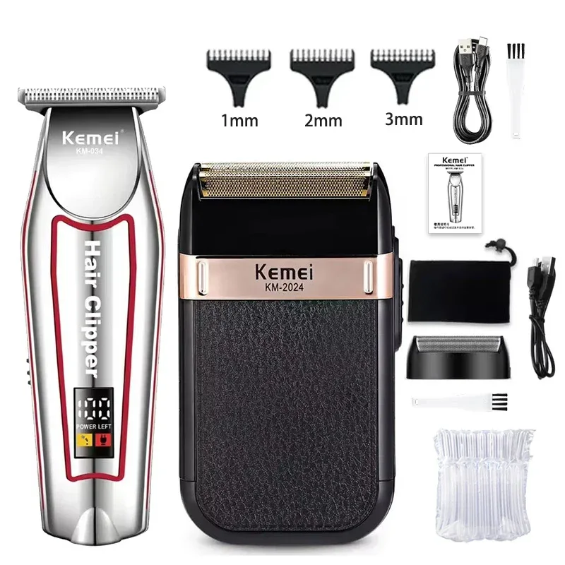 Kemei Men's Electric Hair Trimmer USB Charging Cordless Hair Clipper Reciprocating Twin Blade Beard Shaver KM-2024 KM-034 Kit