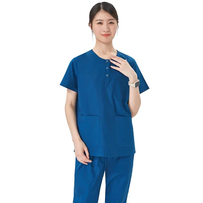 Women Stretch Nursing Uniforms Soft Clinical Scrub Set Quick-Dry Doctor Dust-proof Workwear Medical Scrubs Top+ Pants on Sale