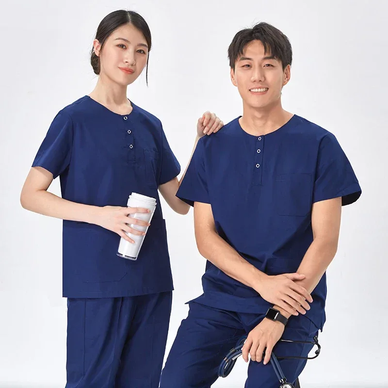 Women Stretch Nursing Uniforms Soft Clinical Scrub Set Quick-Dry Doctor Dust-proof Workwear Medical Scrubs Top+ Pants on Sale