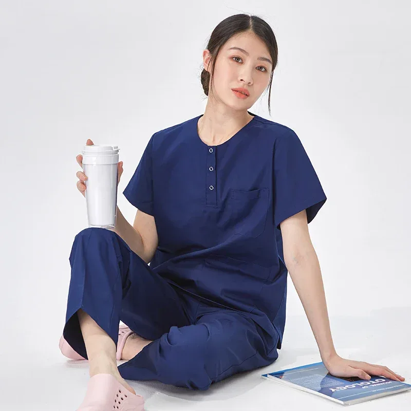 Women Stretch Nursing Uniforms Soft Clinical Scrub Set Quick-Dry Doctor Dust-proof Workwear Medical Scrubs Top+ Pants on Sale