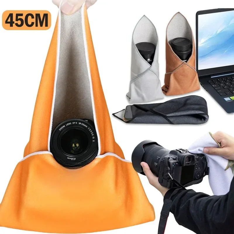 Protective Wrap Soft Cleaning Cloth for Camera Lens Tablet Dustproof Self Adhesive Lens Wrapping Foldable Cloth Camera Bag