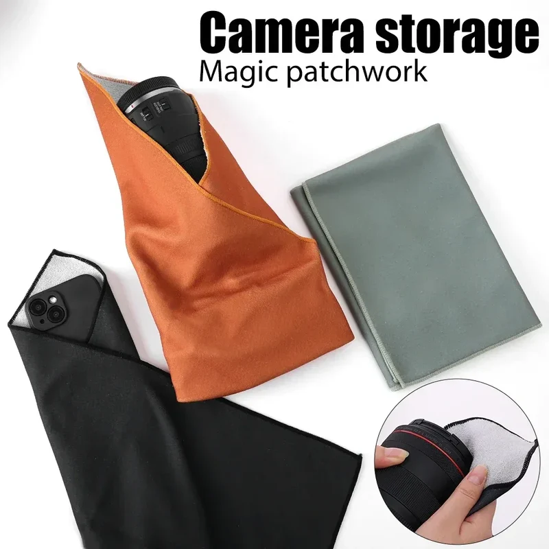 Protective Wrap Soft Cleaning Cloth for Camera Lens Tablet Dustproof Self Adhesive Lens Wrapping Foldable Cloth Camera Bag