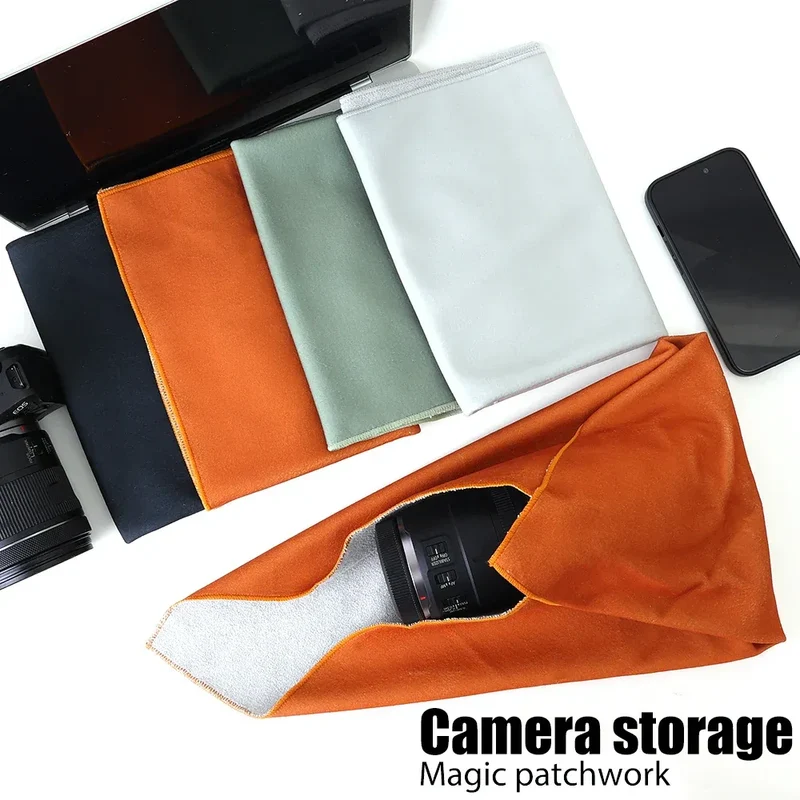 Protective Wrap Soft Cleaning Cloth for Camera Lens Tablet Dustproof Self Adhesive Lens Wrapping Foldable Cloth Camera Bag