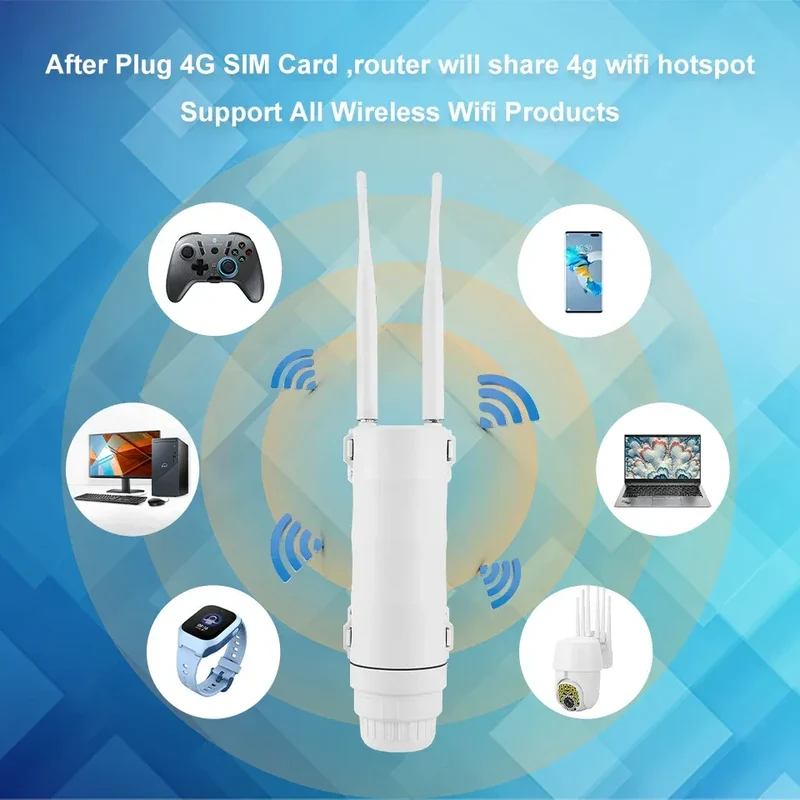 KuWFi 300Mbps Outdoor LTE Router CAT4 4G Router Wireless Wi-Fi Detachable External Antenna WAN LAN Port Support 24V POE 64 Users