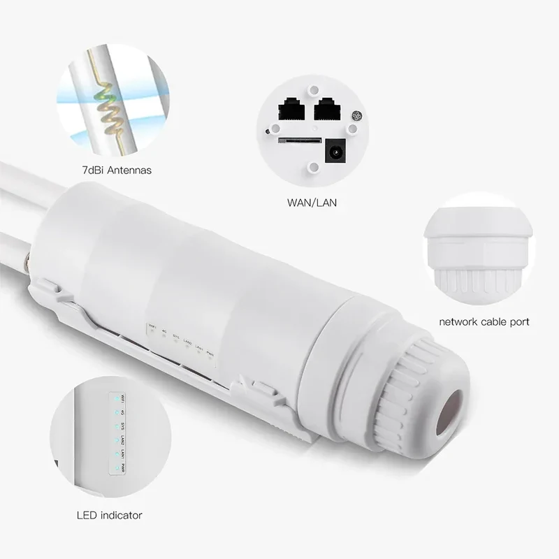 KuWFi 300Mbps Outdoor LTE Router CAT4 4G Router Wireless Wi-Fi Detachable External Antenna WAN LAN Port Support 24V POE 64 Users