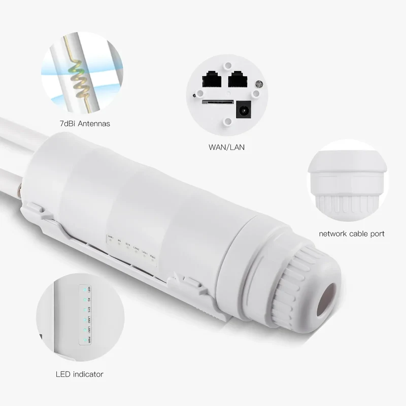 KuWFi 300Mbps Outdoor LTE Router CAT4 4G Router Wireless Wi-Fi Detachable External Antenna WAN LAN Port Support 24V POE 64 Users