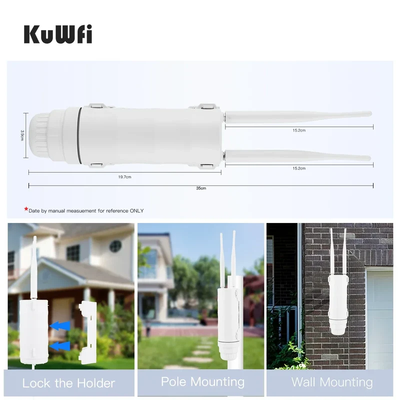 KuWFi 300Mbps Outdoor LTE Router CAT4 4G Router Wireless Wi-Fi Detachable External Antenna WAN LAN Port Support 24V POE 64 Users
