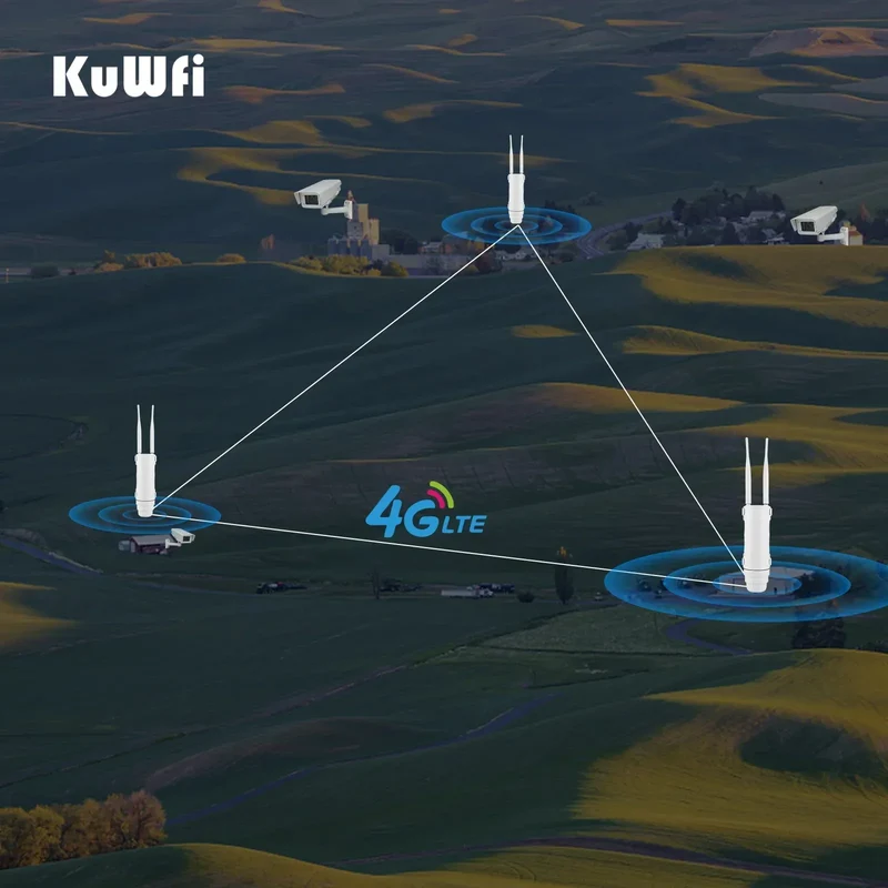 KuWFi 300Mbps Outdoor LTE Router CAT4 4G Router Wireless Wi-Fi Detachable External Antenna WAN LAN Port Support 24V POE 64 Users