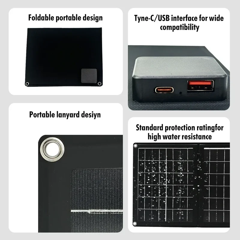 Practical Solar Panel Foldable Power Bank SOECOPO 40W Portable Charge Phone Outdoor Activities USB + Type - C 5V/2.4A Camping