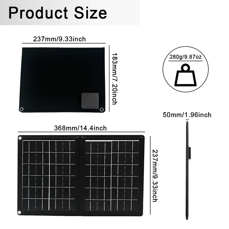 Practical Solar Panel Foldable Power Bank SOECOPO 40W Portable Charge Phone Outdoor Activities USB + Type - C 5V/2.4A Camping