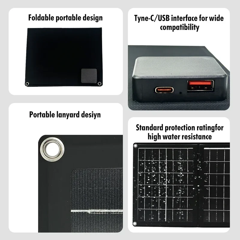 Practical Solar Panel Foldable Power Bank SOECOPO 40W Portable Charge Phone Outdoor Activities USB + Type - C 5V/2.4A Camping