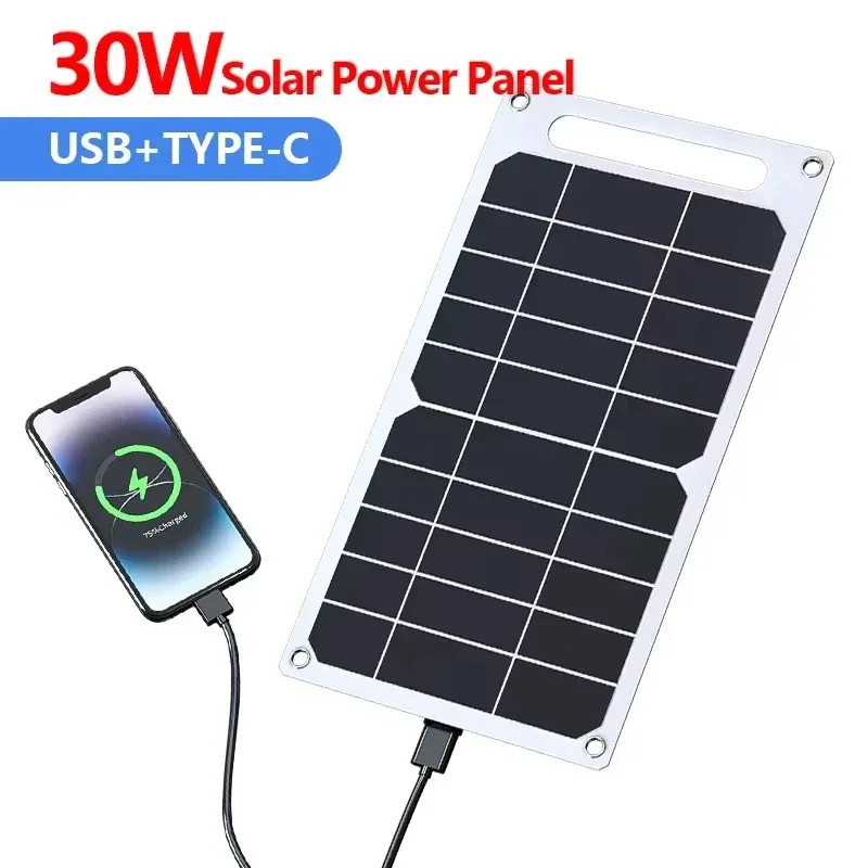 Solar Panel 30W USB Type-C Waterproof Outdoor Hiking Camping Portable Battery Mobile Phone Charging Bank Charging Panel 5V
