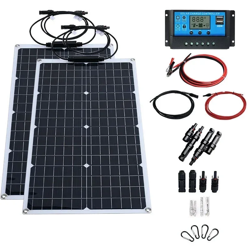 2000W Solar Energy System 110V/220V 4000W Solar Panel Inverter Glass 12V Battery Charging Controller For Home/Outdoor Use
