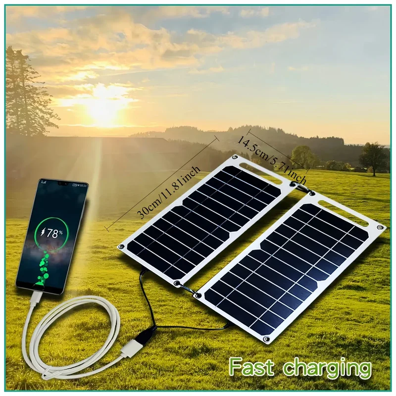 35W Solar Panel with USB Waterproof Outdoor Hiking and Camping Portable Battery Mobile Phone Charging Bank Charging Panel 6.8V