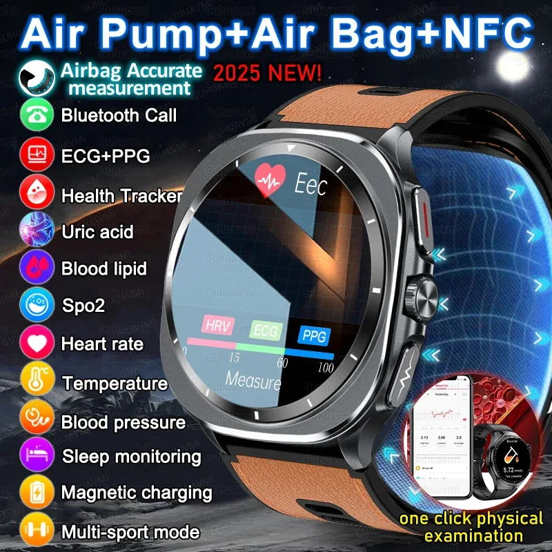 Airbag measurement Smart Watch Men ECG Air Pump Blood Pressure Blood Oxygen BT Call NFC SmartWatch For Man Android iOS upgrade