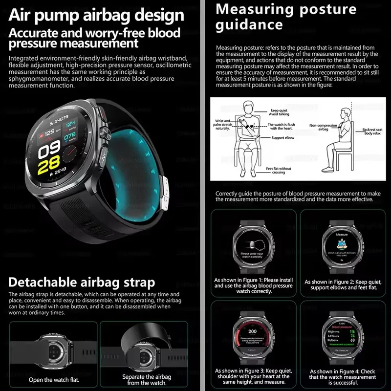 Airbag measurement Smart Watch Men ECG Air Pump Blood Pressure Blood Oxygen BT Call NFC SmartWatch For Man Android iOS upgrade