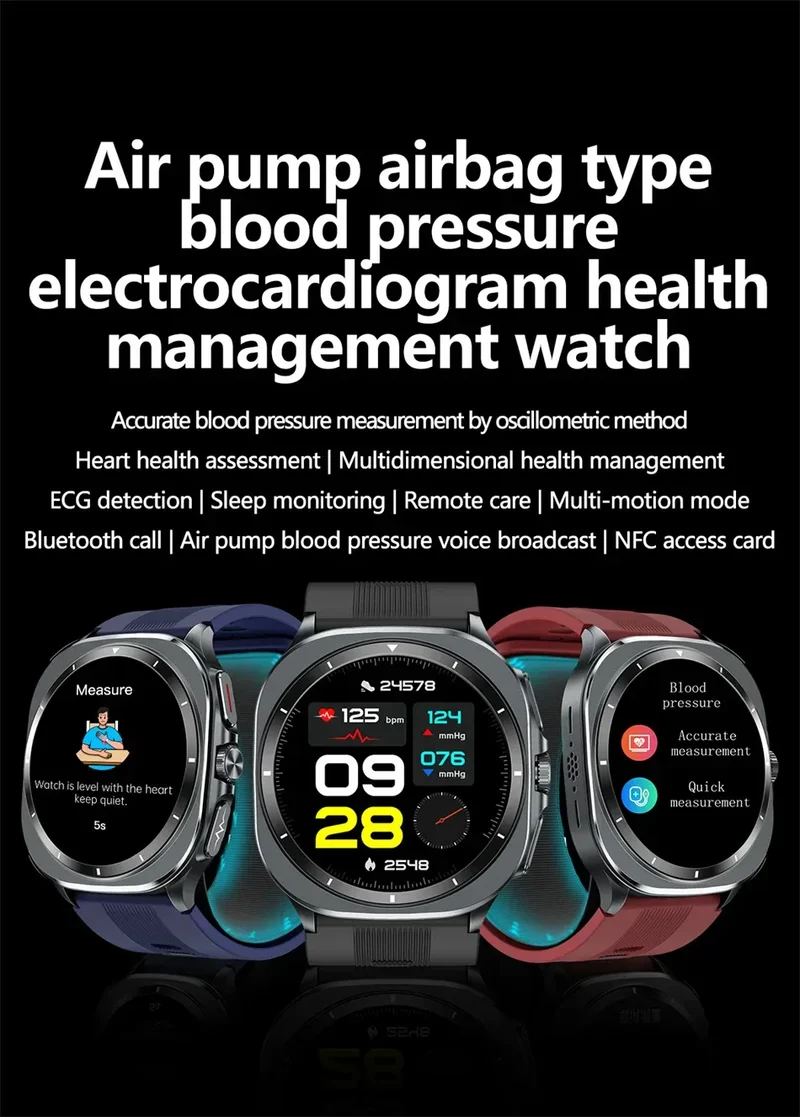 Airbag measurement Smart Watch Men ECG Air Pump Blood Pressure Blood Oxygen BT Call NFC SmartWatch For Man Android iOS upgrade