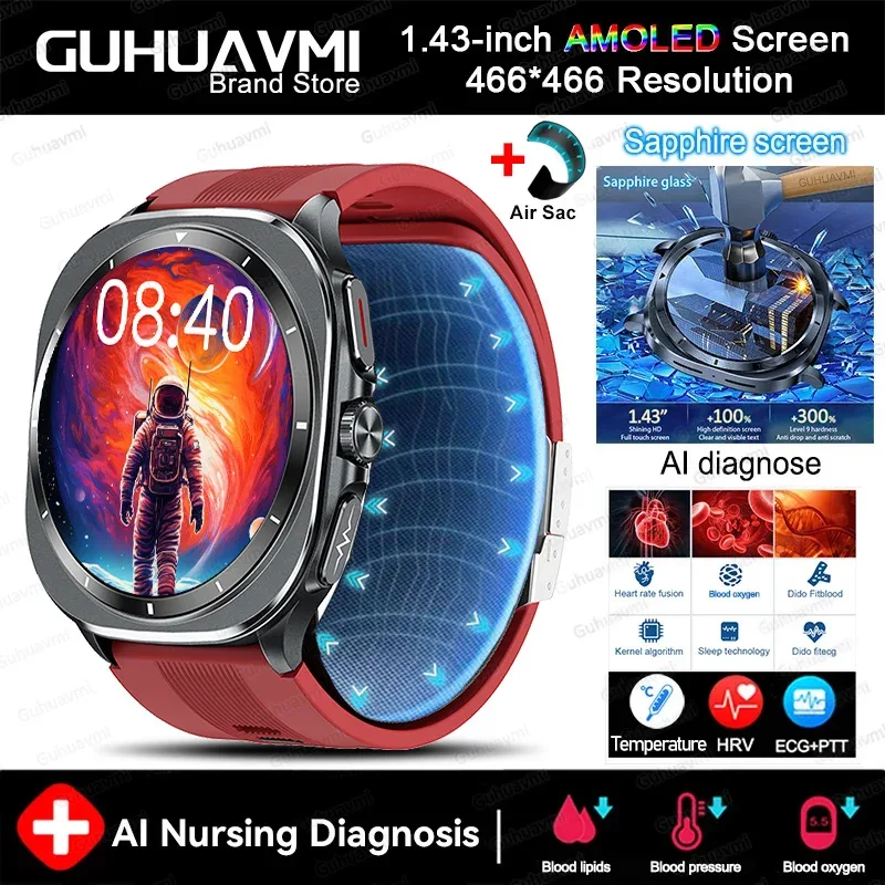 Airbag measurement Smart Watch Men ECG Air Pump Blood Pressure Blood Oxygen BT Call NFC SmartWatch For Man Android iOS upgrade