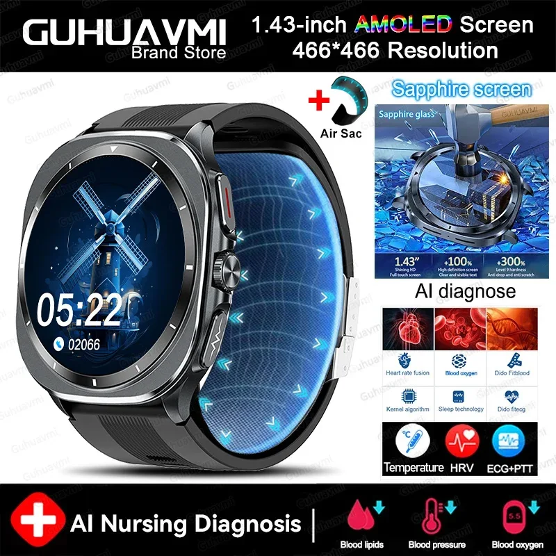 Airbag measurement Smart Watch Men ECG Air Pump Blood Pressure Blood Oxygen BT Call NFC SmartWatch For Man Android iOS upgrade