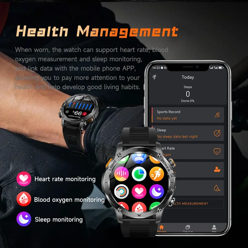 1.7" Large Screen Bluetooth Call Smart Watch Men‘s Sports Outdoor Flashlight 1000mAh Health Monitor Smartwatch for Man Male IP6