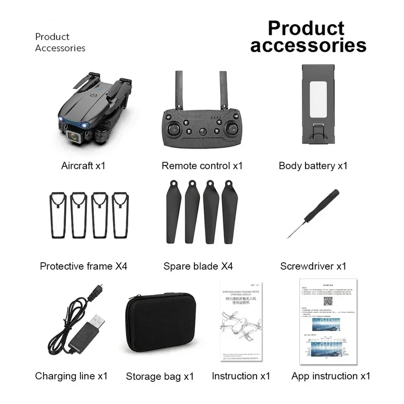 New E99Pro RC Drone 4K Professinal With 1080P Wide Angle HD Camera Foldable Helicopter WIFI FPV Height Hold Gift Toy