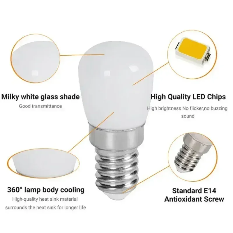 LED Refrigerator Lamp E12 Light Bulb 220V LED Refrigerator Lamp Screw Bulb for Refrigerator Display Cabinet Home Lighting