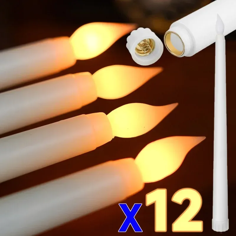 6/12Pcs LED Flameless Taper Candles Tapered Candle Battery Operated Warm White Flickering Flame Handheld Candlesticks Home Decor