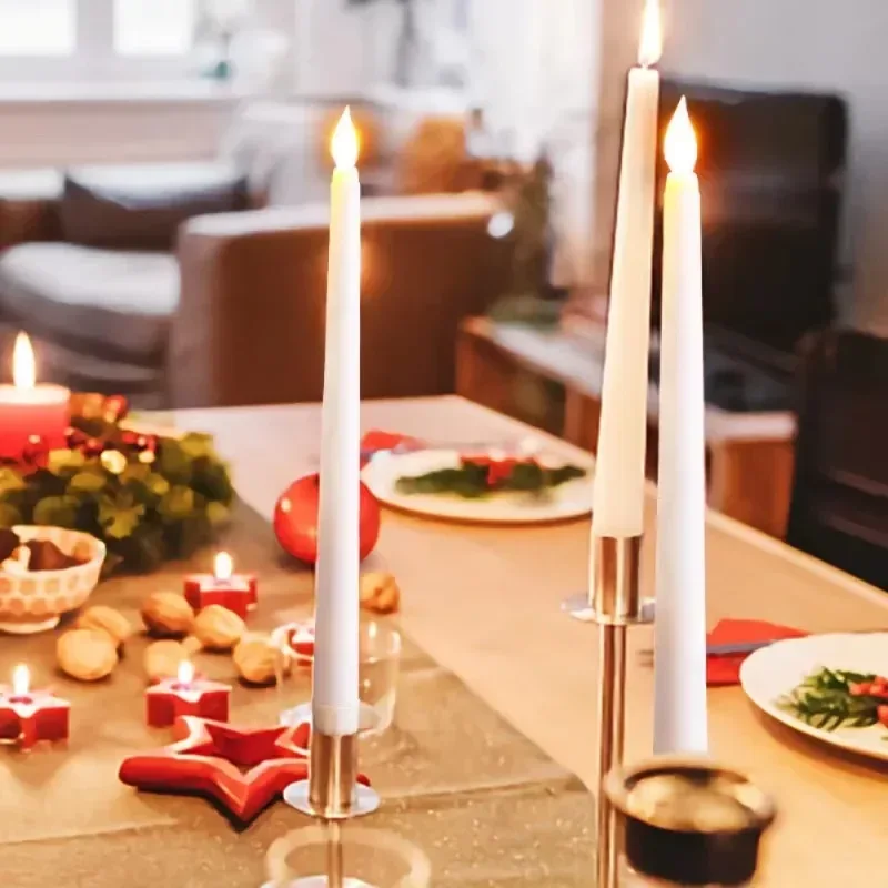 6/12Pcs LED Flameless Taper Candles Tapered Candle Battery Operated Warm White Flickering Flame Handheld Candlesticks Home Decor