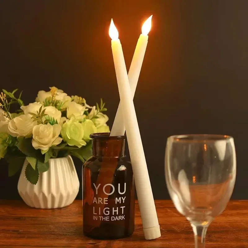 6/12Pcs LED Flameless Taper Candles Tapered Candle Battery Operated Warm White Flickering Flame Handheld Candlesticks Home Decor