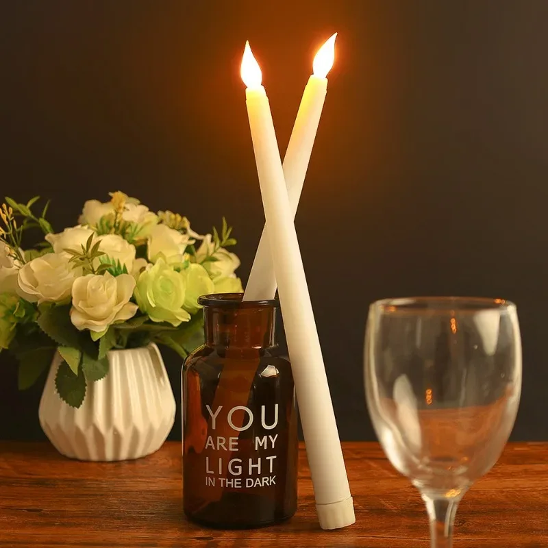6/12Pcs LED Flameless Taper Candles Tapered Candle Battery Operated Warm White Flickering Flame Handheld Candlesticks Home Decor
