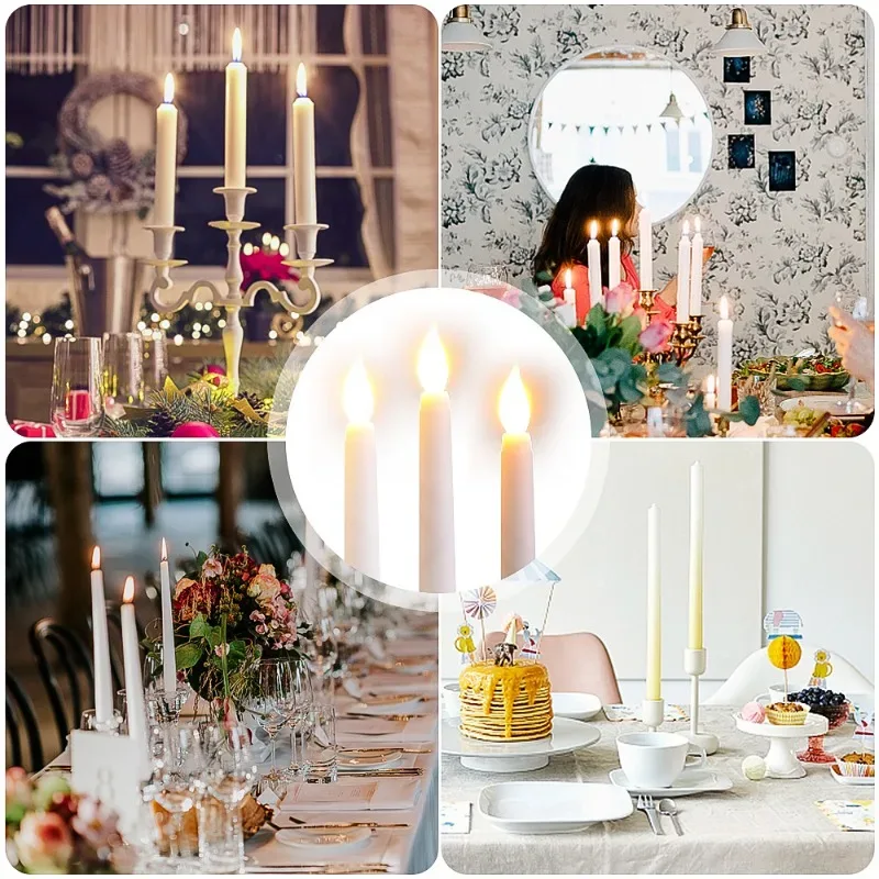 6/12Pcs LED Flameless Taper Candles Tapered Candle Battery Operated Warm White Flickering Flame Handheld Candlesticks Home Decor