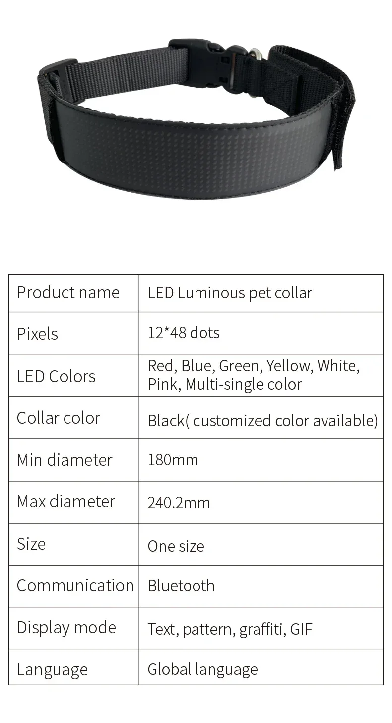 LED Dog Collar DIY ID LED Tag Nameplate Night Glowing Pet Collars Adjustable Safety Puppy Collar for Small Medium Large Dogs