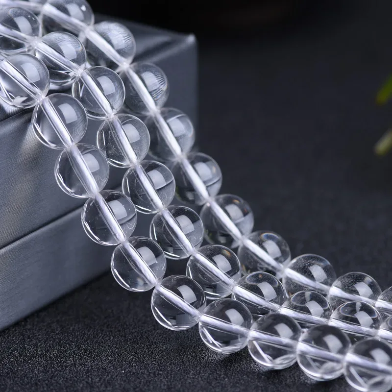 Natural White Clear Quartz Round Beads Gemstone Beads for DIY Necklace Bracelet Jewelry Making Strand 15"