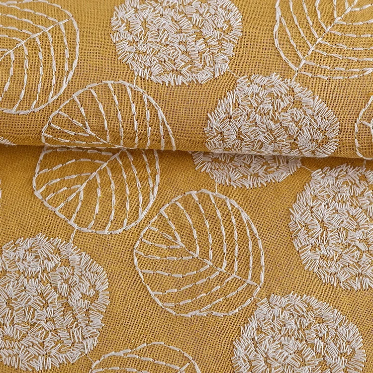 Width 120 cm Plain Embroidery Leaves Flowers Fabric Cotton Linen Rayon Viscose Fabric for Pillow Home Textile Fashion Dress Bag