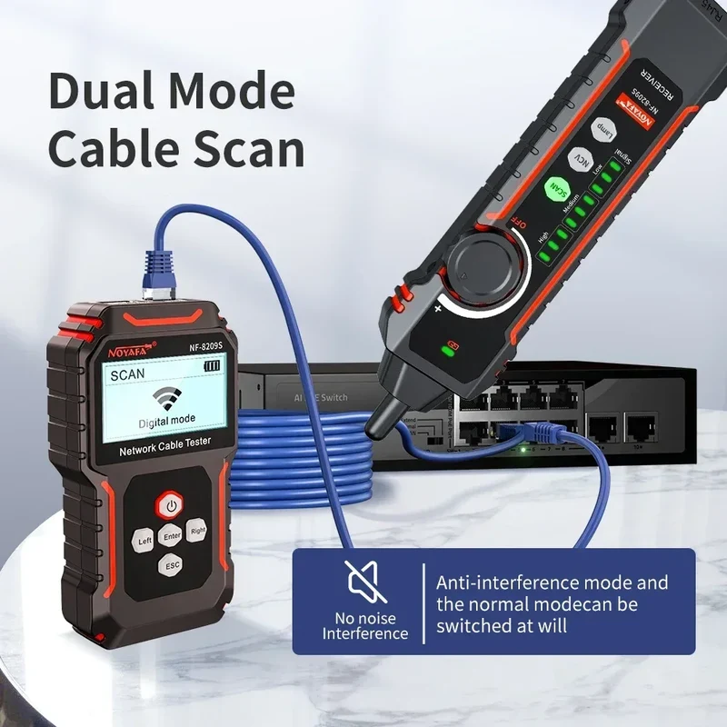 NOYAFA NF-8209S Network Cable Tester Cable Tracker Cat5 Cat6 PoE Tester Detect Length Continuity Test with NCV & Lamp