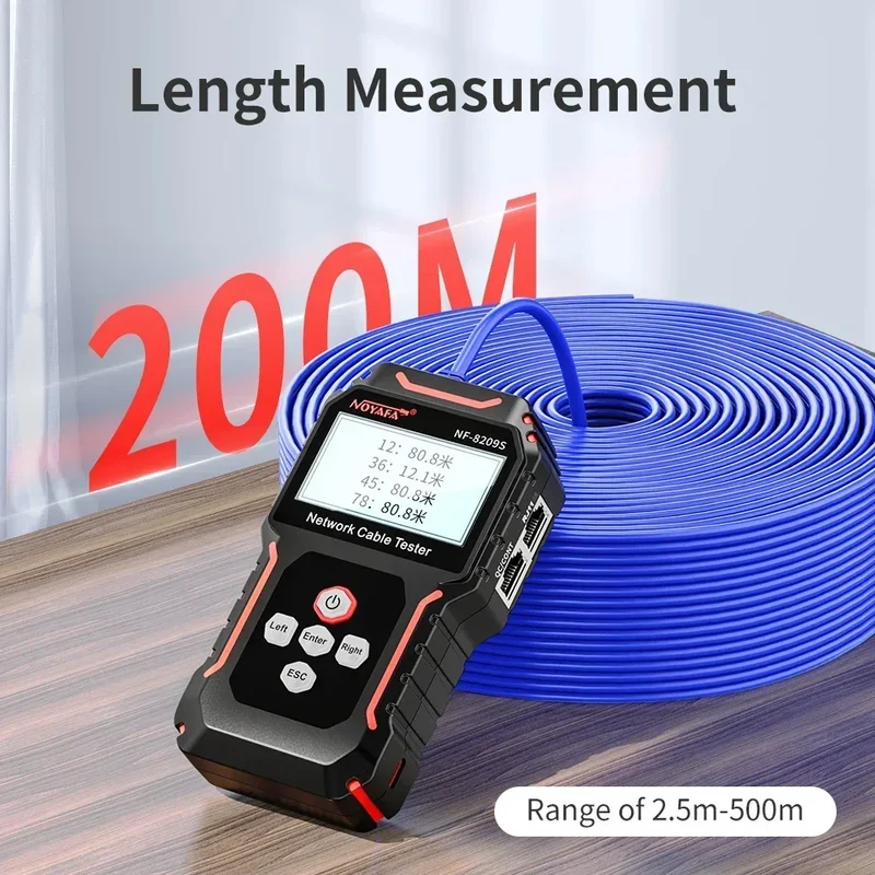 NOYAFA NF-8209S Network Cable Tester Cable Tracker Cat5 Cat6 PoE Tester Detect Length Continuity Test with NCV & Lamp