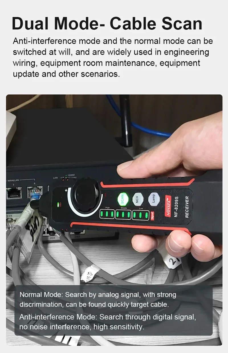 NOYAFA NF-8209S Network Cable Tester Cable Tracker Cat5 Cat6 PoE Tester Detect Length Continuity Test with NCV & Lamp
